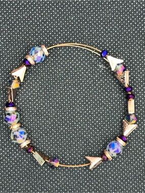 Alex and Ani Gold-Tone Hoop Bracelet with Purple and Iridescent Beads